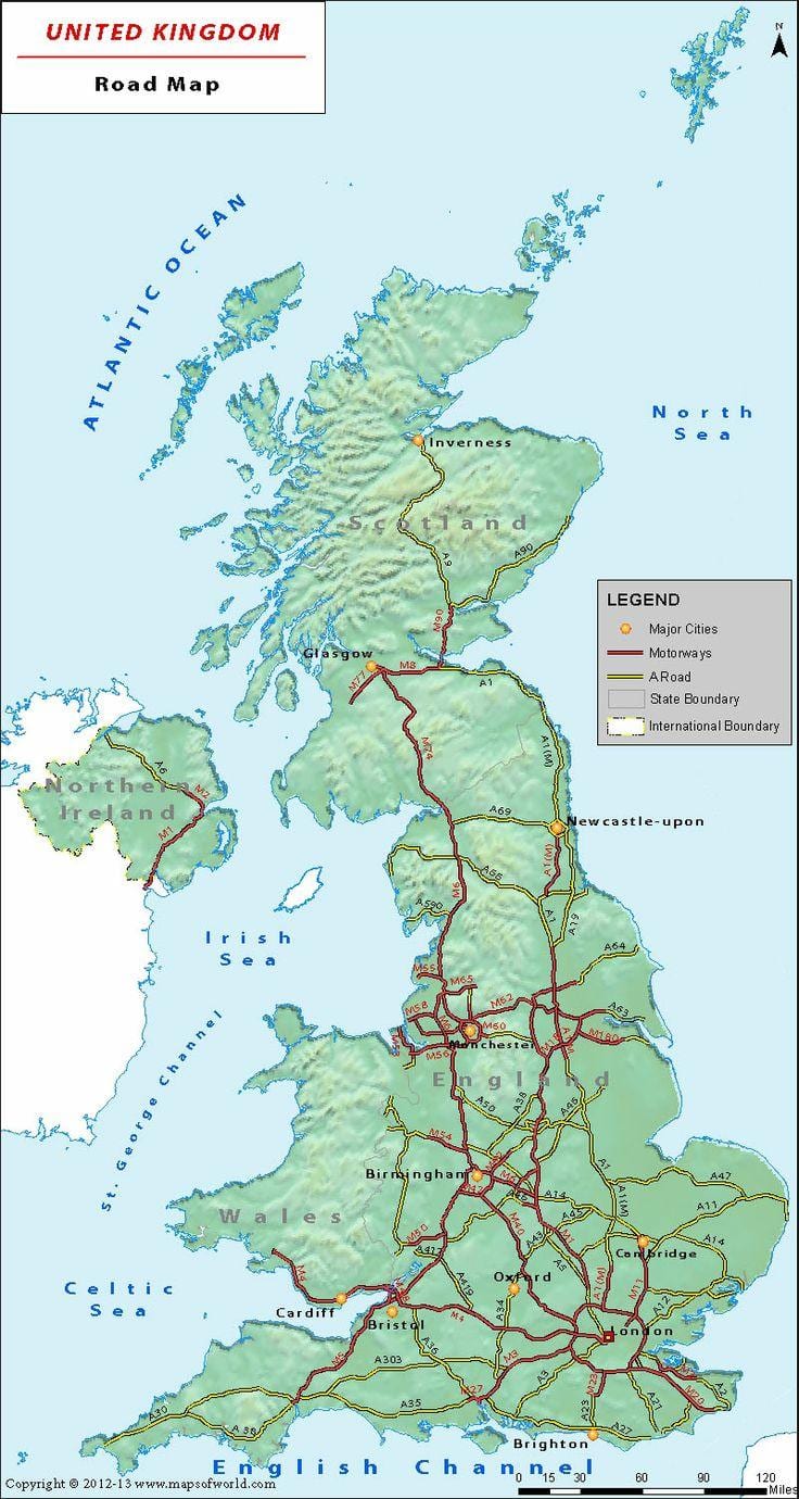 red de carreteras del mapa del reino unido