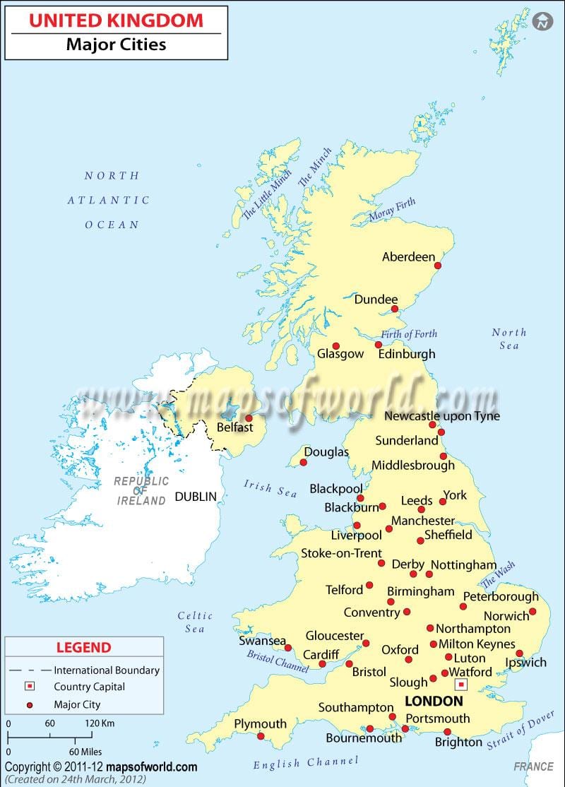 mapa de reino unido mostrando las principales ciudades