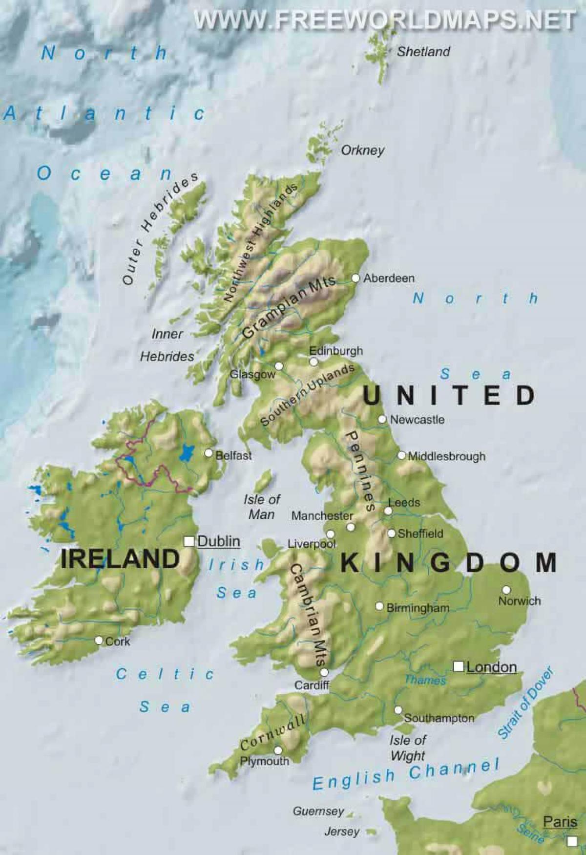 Mapa físico de reino unido - mapa Físico de Gran Bretaña (el Norte de