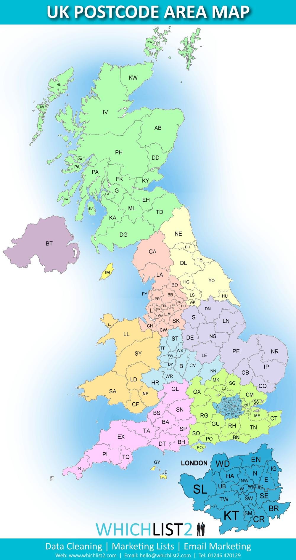Reino unido, código postal, mapa de la zona