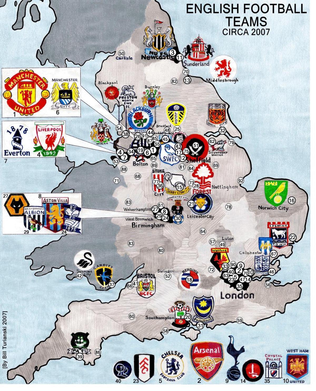 Reino unido en los clubes de fútbol mapa
