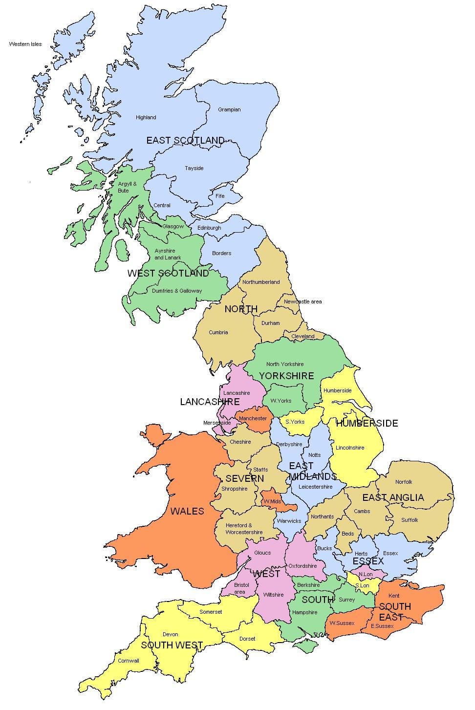 Reino unido regiones mapa