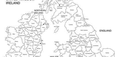 Mapa de reino unido en blanco y negro